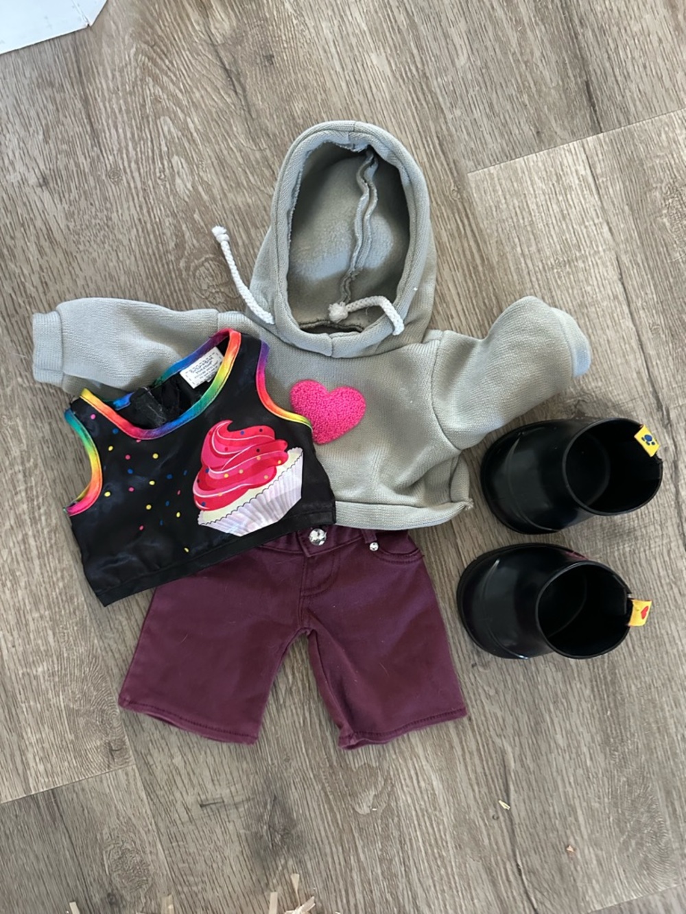 Build-a-Bear Workshop. Doll Outfit Set with Cupcake Tank & Gray Heart Hoodie